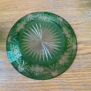 Green glass plate and dish